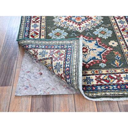 Kazak Wool Hand Knotted Rug Green 2.8x6.5 -O0445