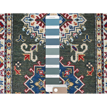 Kazak Wool Hand Knotted Rug Green 2.8x6.5 -O0445