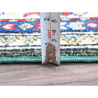 Kazak Wool Hand Knotted Rug Green 2.8x6.5 -O0445