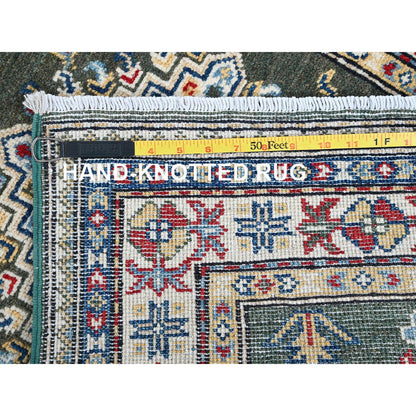 Kazak Wool Hand Knotted Rug Green 2.8x6.5 -O0445
