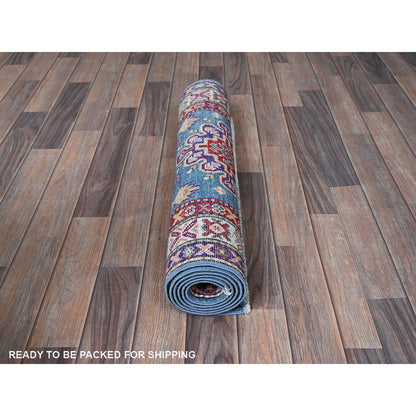 Kazak Wool Hand Knotted Rug Blue 2.8x6.4 -O0446