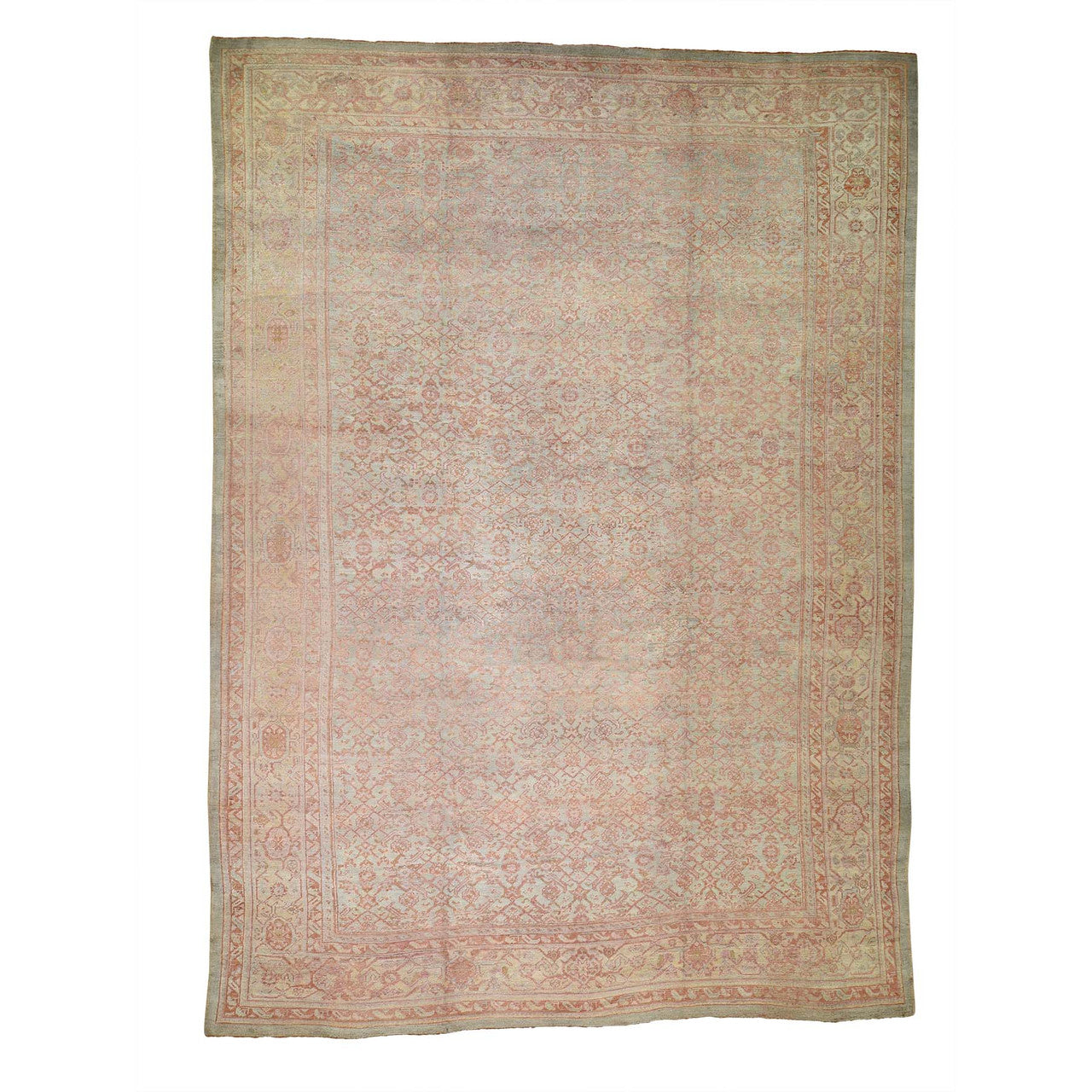 Antique Wool Hand Knotted Rug Orange Peach 10.10X15.3 -O044738