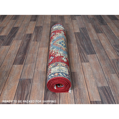 Kazak Wool Hand Knotted Rug Red 2.9x6.7 -O0447
