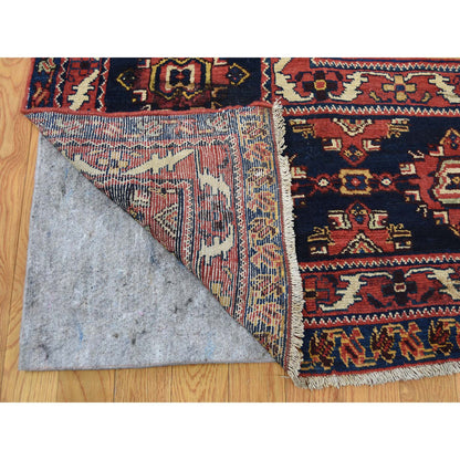 Antique Wool Hand Knotted Rug Yellow Navy Blue 10.4X17.7 -O044872
