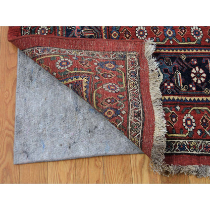 Antique Wool Hand Knotted Rug Red Navy Blue 14.6X19.0 -O044876