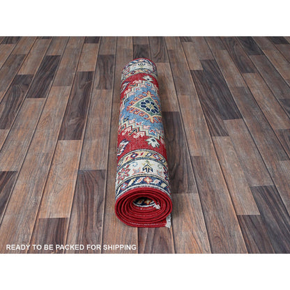 Kazak Wool Hand Knotted Rug Red 2.9x6.6 -O0448