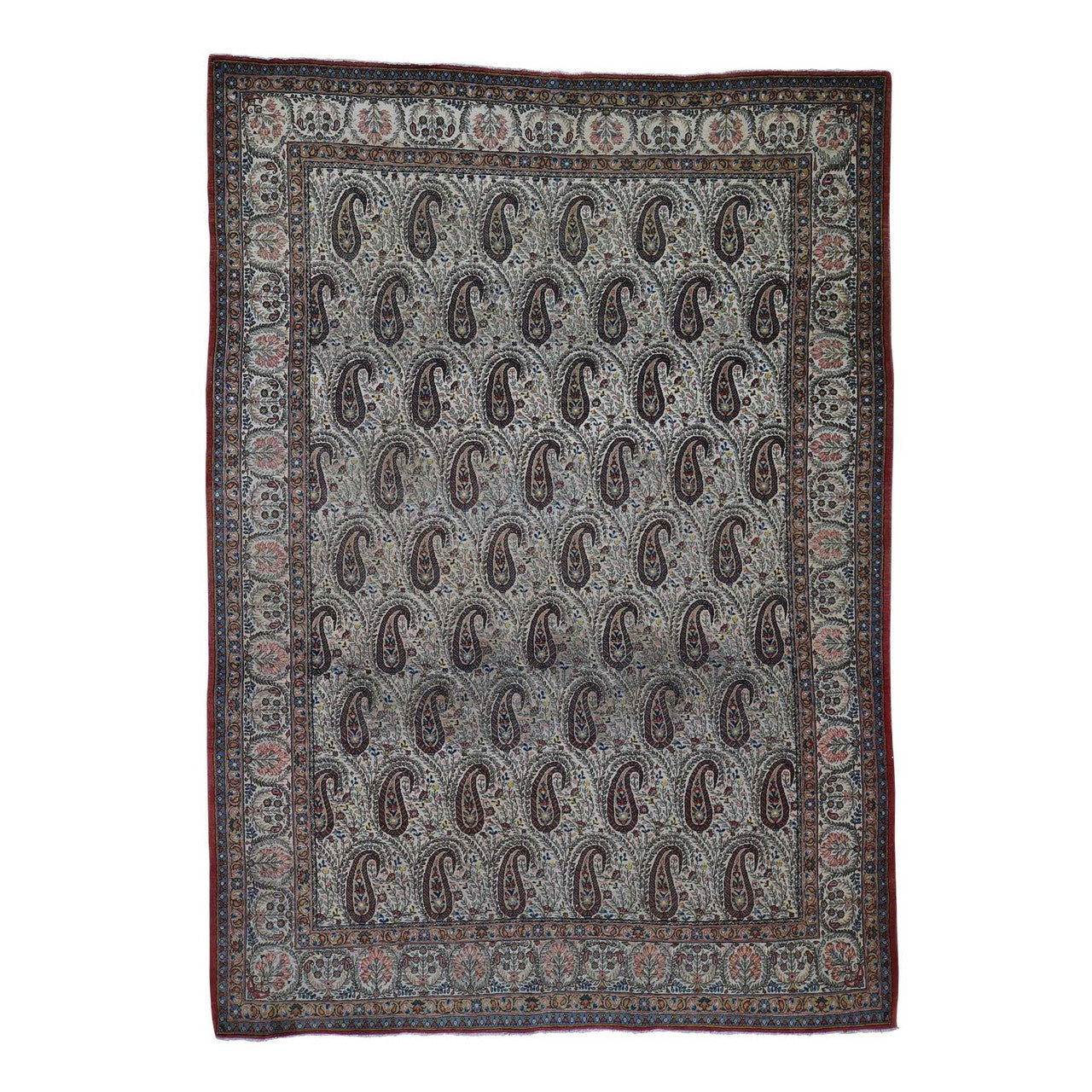 Antique Wool Hand Knotted Rug Ivory No Border 6.3X8.9 -O044939