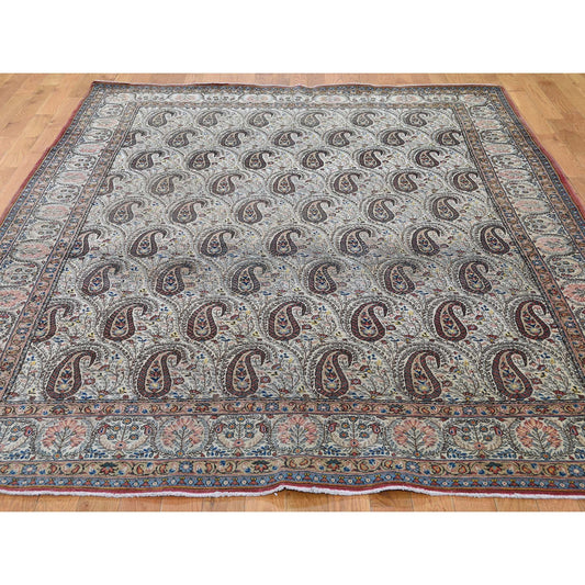 Antique Wool Hand Knotted Rug Ivory No Border 6.3X8.9 -O044939