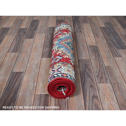 Kazak Wool Hand Knotted Rug Red 2.7x6.9 -O0451
