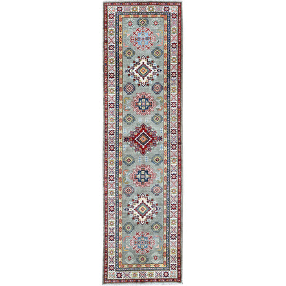 Kazak Wool Hand Knotted Rug Green 2.7x9.3 -O0454