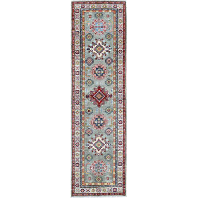 Kazak Wool Hand Knotted Rug Green 2.7x9.3 -O0454