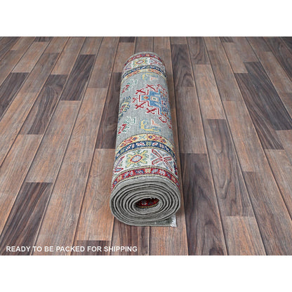 Kazak Wool Hand Knotted Rug Green 2.7x9.3 -O0454