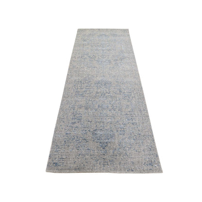 Transitional Wool & Silk Hand Loomed Rug Grey No Border 2.5X9.10 -O045569