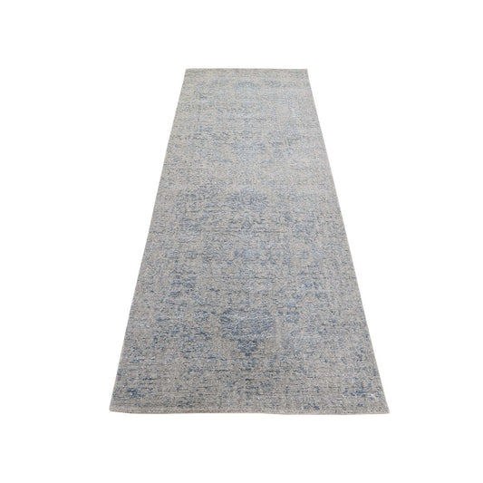 Transitional Wool & Silk Hand Loomed Rug Grey No Border 2.5X9.10 -O045569