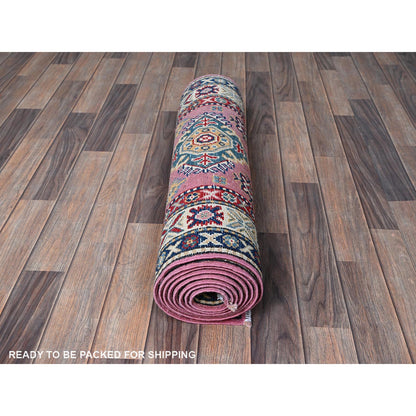 Kazak Wool Hand Knotted Rug Pink 2.7x10.1 -O0455