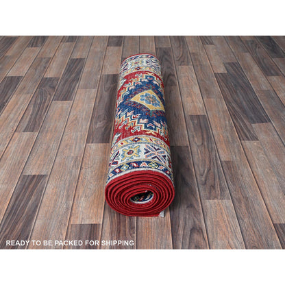 Kazak Wool Hand Knotted Rug Red 2.9x9.8 -O0456