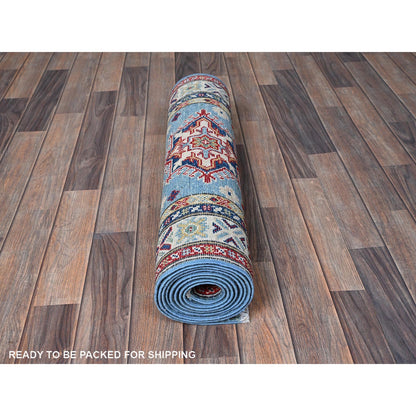 Kazak Wool Hand Knotted Rug Blue 2.7x9.9 -O0458