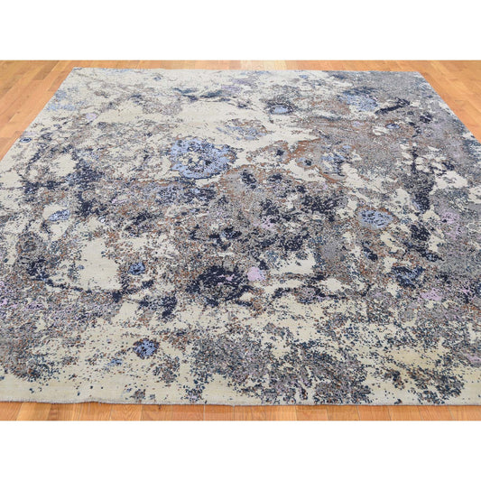 Modern and Contemporary Wool & Silk Hand Knotted Rug Beige No Border 8.0X10.0 -O045956
