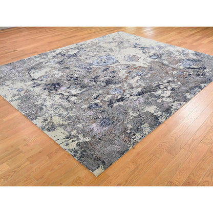 Modern and Contemporary Wool & Silk Hand Knotted Rug Beige No Border 8.0X10.0 -O045956