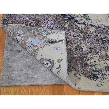 Modern and Contemporary Wool & Silk Hand Knotted Rug Beige No Border 8.0X10.0 -O045956