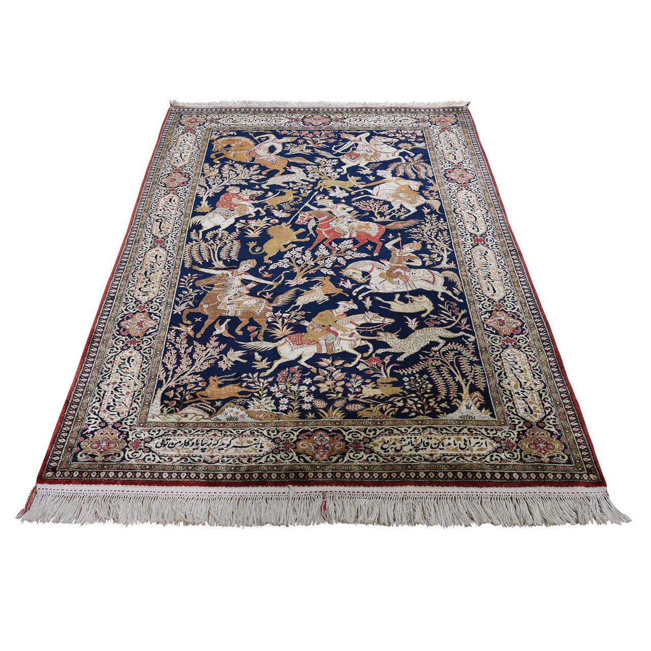 Persian Silk Hand Knotted Rug Blue Beige 4.4X6.8 -O046194