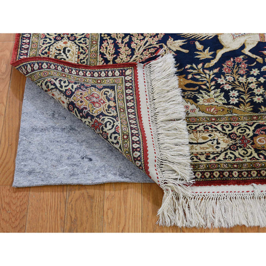 Persian Silk Hand Knotted Rug Blue Beige 4.4X6.8 -O046194