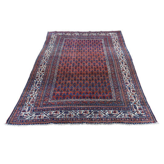 Antique Wool Hand Knotted Rug Brown Ivory 4.5X6.5 -O046195