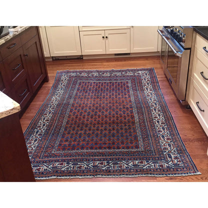 Antique Wool Hand Knotted Rug Brown Ivory 4.5X6.5 -O046195