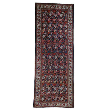 Antique Wool Hand Knotted Rug Black 7.4x19.5 -O046442