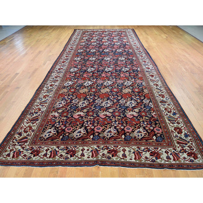 Antique Wool Hand Knotted Rug Black 7.4x19.5 -O046442