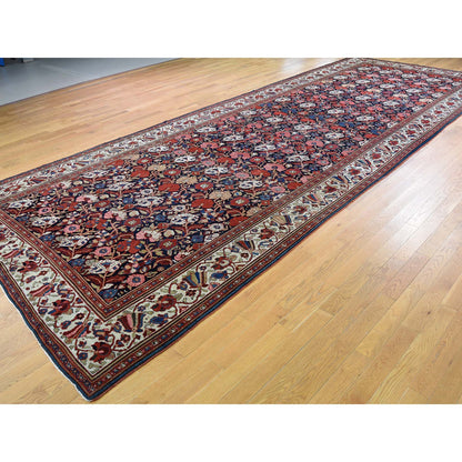 Antique Wool Hand Knotted Rug Black 7.4x19.5 -O046442