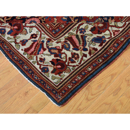 Antique Wool Hand Knotted Rug Black 7.4x19.5 -O046442