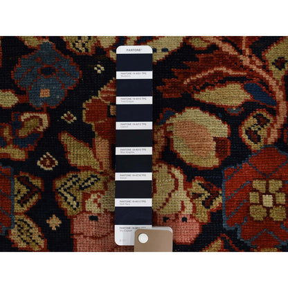 Antique Wool Hand Knotted Rug Black 7.4x19.5 -O046442