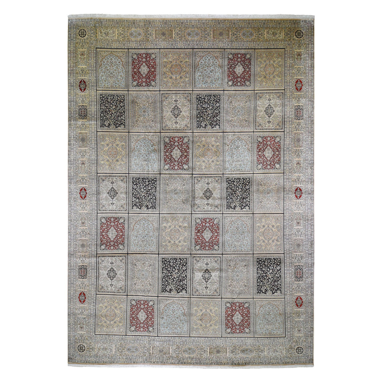 Silk Silk Hand Knotted Rug Beige No Border 12.0X17.4 -O046912