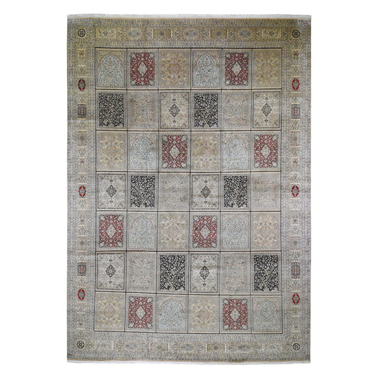 Silk Silk Hand Knotted Rug Beige No Border 12.0X17.4 -O046912