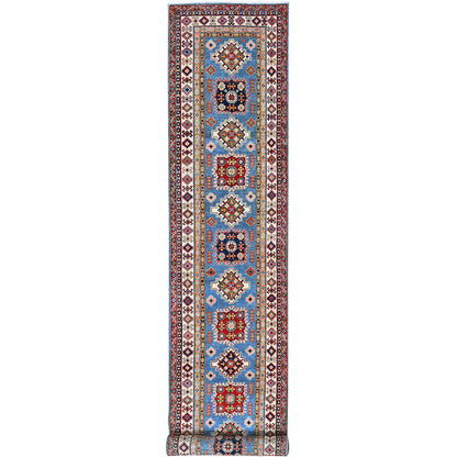 Kazak Wool Hand Knotted Rug Blue 3.4x19.6 -O0471