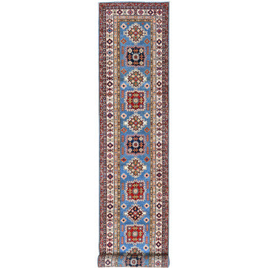 Kazak Wool Hand Knotted Rug Blue 3.4x19.6 -O0471