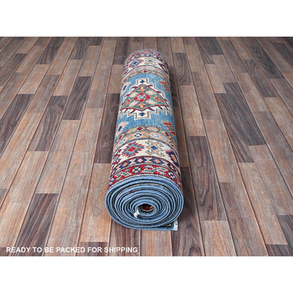 Kazak Wool Hand Knotted Rug Blue 3.4x19.6 -O0471
