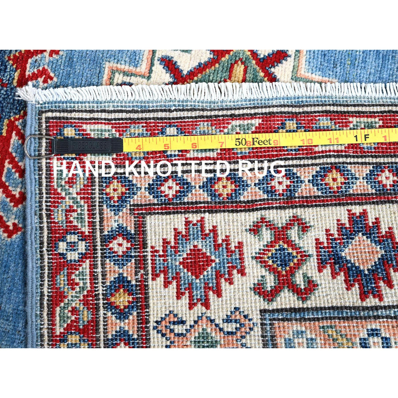 Blue 3'4" x 19'6" Kazak Hand knotted Wool Rug - Sku: O0471