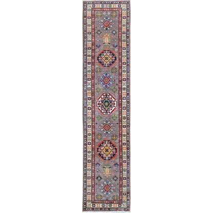 Kazak Wool Hand Knotted Rug Grey 2.9x12.6 -O0472
