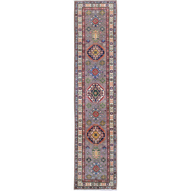 Kazak Wool Hand Knotted Rug Grey 2.9x12.6 -O0472