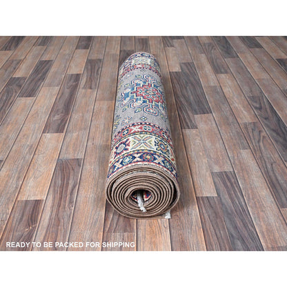 Kazak Wool Hand Knotted Rug Grey 2.9x12.6 -O0472