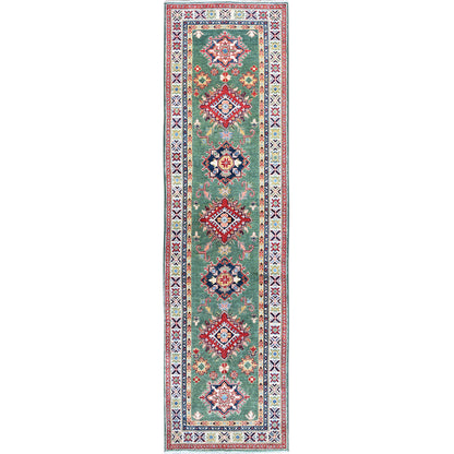 Kazak Wool Hand Knotted Rug Green 2.8x9.10 -O0476