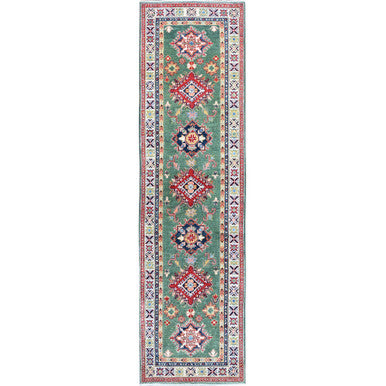 Kazak Wool Hand Knotted Rug Green 2.8x9.10 -O0476
