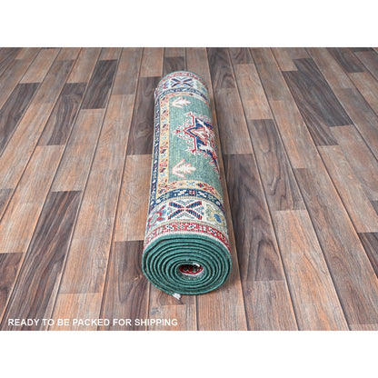 Kazak Wool Hand Knotted Rug Green 2.8x9.10 -O0476