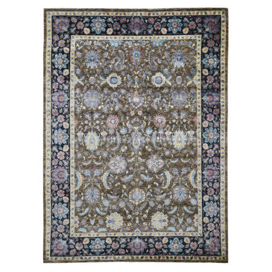 Wool and Silk Wool & Silk Hand Knotted Rug Brown Navy Blue 8.10X12.0 -O048369