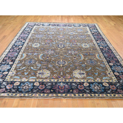 Wool and Silk Wool & Silk Hand Knotted Rug Brown Navy Blue 8.10X12.0 -O048369