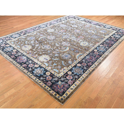 Wool and Silk Wool & Silk Hand Knotted Rug Brown Navy Blue 8.10X12.0 -O048369
