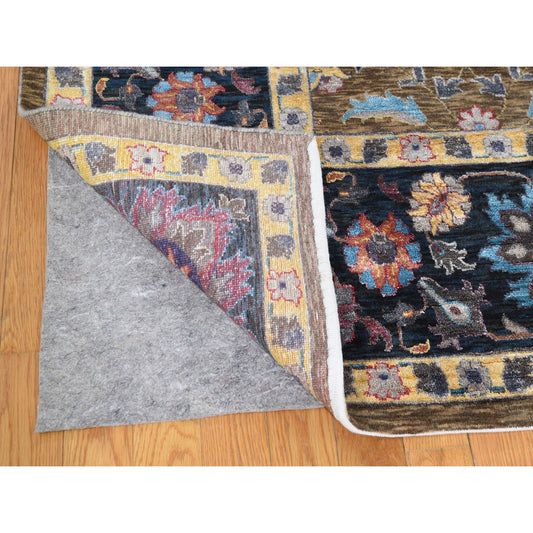 Wool and Silk Wool & Silk Hand Knotted Rug Brown Navy Blue 8.10X12.0 -O048369