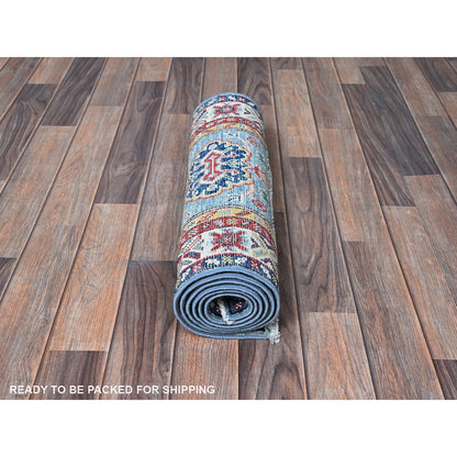 Kazak Wool Hand Knotted Rug Blue 1.11x6.6 -O0484